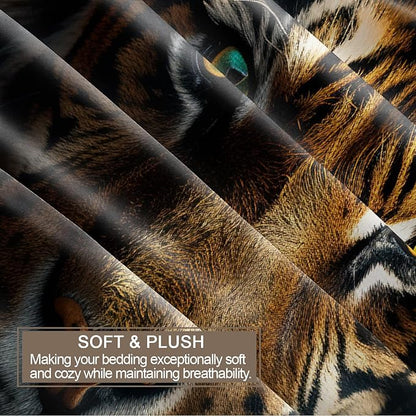 Tiger Duvet Cover Twin Size, African Tiger Bedding Set 2 Piece Kids and Adults Tropical Wild Animal Comforter Cover and 1 Pillow Sham with Zipper Closure