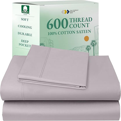 California Design Den Luxury Twin Sheet Set - 100% Cotton, 600 Thread Count Deep Pocket Twin Sheets, Soft Hotel-Quality Bedding with Sateen Weave - Lavender