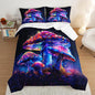 Luminescent Mushroom Comforter Queen Size, Wild Botanical Themed Bed Set Cute Kids' Bedding with 2 Pillowcases.