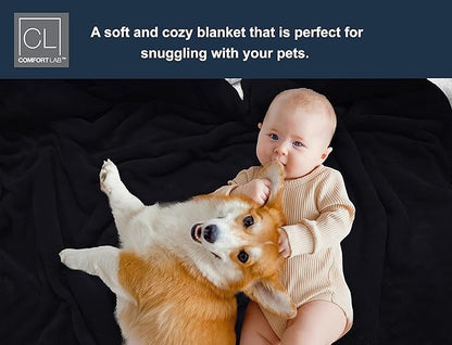 Comfort Lab Reversible Flannel Sherpa Throw Blanket - Elegant Fluffy Throw Blankets for Couch and Home Decor - Anti Pilling Non Shedding Cozy & Warm Fleece Throws - Baby/Pet (30" x 40") - Navy