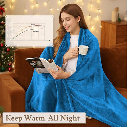 Electric Heated Blanket 62"x84" Twin Size - 4 Heat Levels, 10H Auto Shut Off, Ultra-Soft Flannel Fleece Heated Blanket with Overheat Protection, Machine Washable - Lake Blue