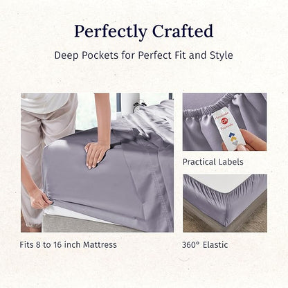 California Design Den California King Sheet Set - 100% Cotton, 600 Thread Count Deep Pocket Cal King Sheet Set, Luxury Soft Hotel-Quality Sheets Sateen Weave - Lavender
