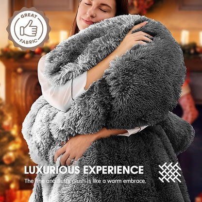 Heated Electric Blanket Queen–Faux Fur with Soft Thick SherpaWarm Winter Birthday Gifts for Women Grandma,Dual Control,10 Heat Settings,5 Time Settings, 84x90, Foggy Dusk