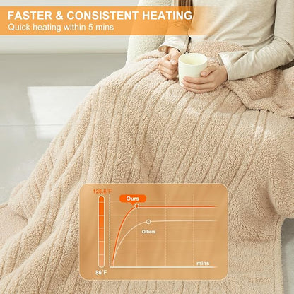 Heated Throw Blanket 50"X60"- Soft Double Sided Sherpa Electric Throw Blanket with 5 Heatings Levels & 4 hrs Auto Shut Off, Overheat Protection & ETL Certified for Women(Beige)