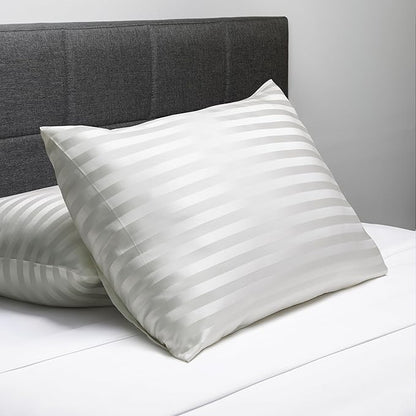 Fishers Finery 25mm 100% Pure Mulberry Silk Pillowcase (White Stripe Queen)