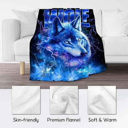Boys Blanket Wolf Blankets Gifts for Kids Child, 40"x50" Warm Flannel Throw for Boys