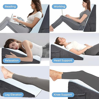 puredown® 12" Bed Wedge Pillow, Cooling Wedge Pillows for Headboard, Pillow Wedge for Nighttime Acid Reflux, Lumbar & Back Support, Leg Elevation Therapy, Snore Reduction Aid