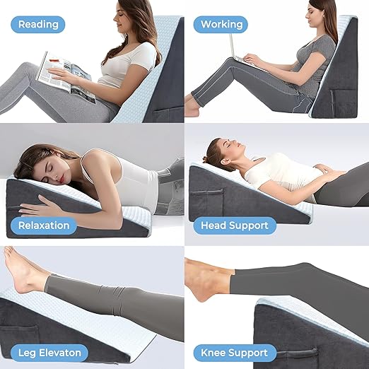 puredown® 8" Bed Wedge Pillow, Cooling Wedge Pillows for Headboard, Pillow Wedge for After Surgery, Nighttime Acid Reflux, Lumbar & Back Support, Leg Elevation Therapy, Snore Reduction Aid