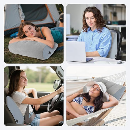 Portable Inflatable Wedge Pillow,Body Positioner for Sleep Support, Adjustable Travel Cushion - Lightweight Bed/Leg/Partner Support Pillow, Fast Inflation, Grey 1 Pack
