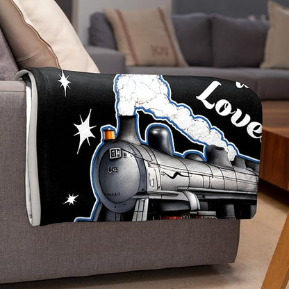 Boy Who Loves Trains Blanket Soft Blankets and Throws Flannel Cozy Lightweight Quilt Gift for Train Lovers for Bed Sofa Couch-80x60 Inches