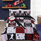 A Nice Night Sports Geometric Grid Black Patchwork Baseball Printed for Boys Twin 6Pcs Bed in A Bag Comforter Bedding Set, Red