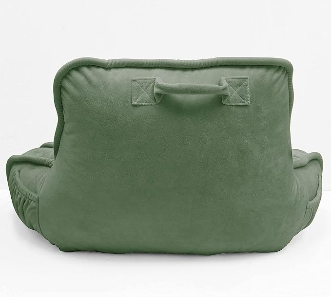 Super Soft Velvety Backrest Reading Bed Rest Pillow with Arms and Pockets 18" H for Sitting in Bed Couch Sofa, Back Support Wedge Cushion with Removable Cover, 20" x 18" x17", Sage Green