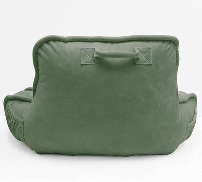 Super Soft Velvety Backrest Reading Bed Rest Pillow with Arms and Pockets 18" H for Sitting in Bed Couch Sofa, Back Support Wedge Cushion with Removable Cover, 20" x 18" x17", Sage Green