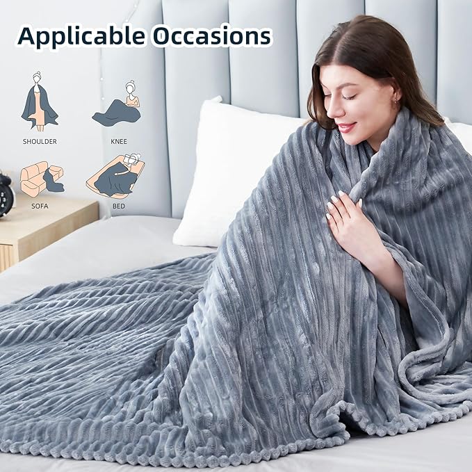 Electric Heated Blanket Full Size 72"x 84", Warming Striped Flannel with 10 Heating Levels & 1-12 Hours Auto Off, Ultra Soft and Thick, Machine Washable, Light Gray