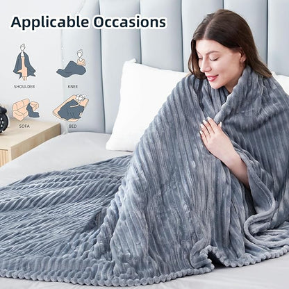 Electric Heated Blanket Full Size 72"x 84", Warming Striped Flannel with 10 Heating Levels & 1-12 Hours Auto Off, Ultra Soft and Thick, Machine Washable, Light Gray