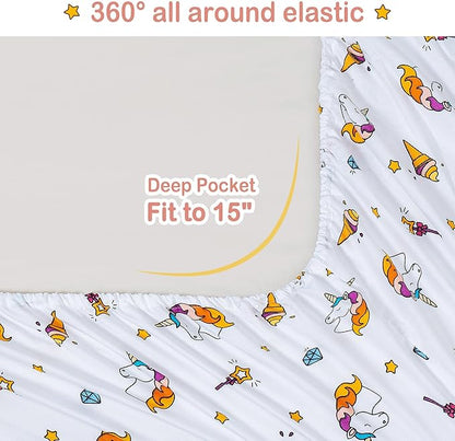 Mooreeke Bed in a Bag for Kids Girls Teens, 8 Pieces Full Size Comforter Bed Set with Shams, Sheet Set and Decorative Toy Pillow, Unicorn Rainbow Super Soft Microfiber Kids Bedding Set