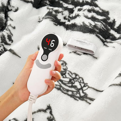 LUXIAN Electric Heated Blanket Throw Size50 x60 - Flannel & Sherpa Fabric Dual-Sided, 6 Heat Settings & 1-3 Hours Auto Off, Machine Washable, Christmas Santa Forest,Black and White