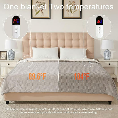 Electric Blanket, Heated Blanket with 6 Heat Levels & 10 Hours Auto Off, Soft Checked Flannel Fast Heating Blanket with ETL & FCC Certification (Gray, 72"X84")