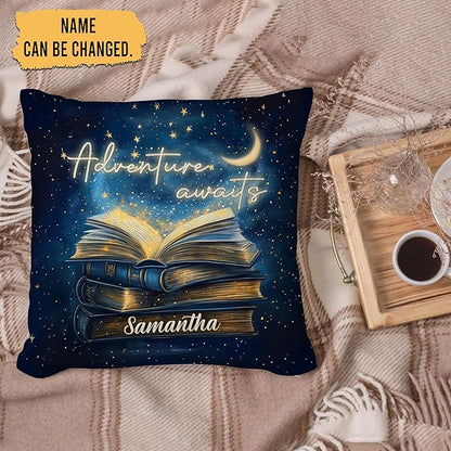Hyturtle Personalized Book Pillow (Insert Included) Gifts for Book Lovers, Reading Club Librarians Gifts for Girls Women on Birthday Christmas, Custom Name Couch Cushion Decor Throw Pillow Keepsake