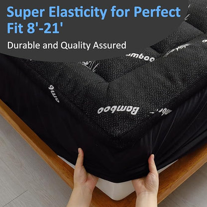 Favorland Mattress Topper King Size - Cooling Extra Thick Breathable Viscose Made from Bamboo Mattress pad - Soft Quilted Fitted Mattress Cover with 900 GSM Down Alternative Fill (8-21”Deep Pocket)