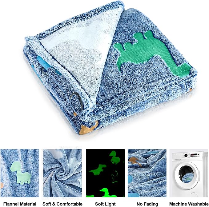 Dinosaur Blanket for Boys, Glow in The Dark Blanket for Kids, Kids Blanket for Boys, Toddler Blanket for Boys, Dinosaur Gifts for Boys/Kids, Soft Fleece Blanket Throw, Birthday Gifts 50"x60"