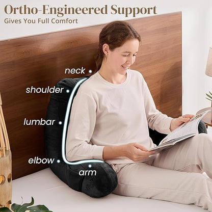 Sasttie Reading Pillow, Pillows for Reading or Relaxing – Ergonomic Support for Head, Neck, Back, and Lumbar, 21-Inch, Black
