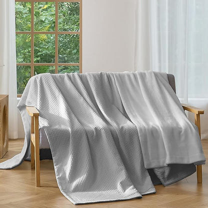 CHUFFED Cotton Waffle Blanket Queen Size-Plush Milk Velvet & Reversible Waffle Weave,Anti-Static 500Gsm Design，Thick Cozy Soft Winter Blanket for Bed, Couch, Sofa - Grey, 90x90 Inches
