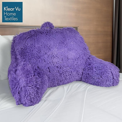 Klear Vu Shaggy Reading Pillow Back Rest Body Pillow for Adults and Kids, Lumbar and Arm Support on Bed, Chair, Couch, Sofa and Floor, 30" x 21", One Size, Purple Rain