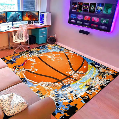 Basketball Rug for Boys Bedroom - Sports Rug for Boys Bedroom Kids Carpet, Basketball Carpet for Playroom Living Room Floor Mats Indoor Outdoor, 3x5 Feet