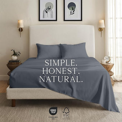 KARISSA MAE Cooling Bamboo Viscose King Sheet Set | 100% Organically Grown | 18” Deep Pocket | Silky, Soft, & Hypoallergenic | with Organizer Band & Elastic Corner Straps [Charcoal Grey]