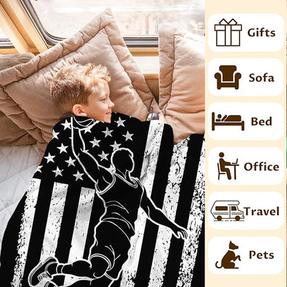 Basketball Blanket for Kids Son Grandson - 50x40 Inches Small Soft Fuzzy Flannel Sports Themed Throws Stuff Gifts for Travel Cars Office All Seasons