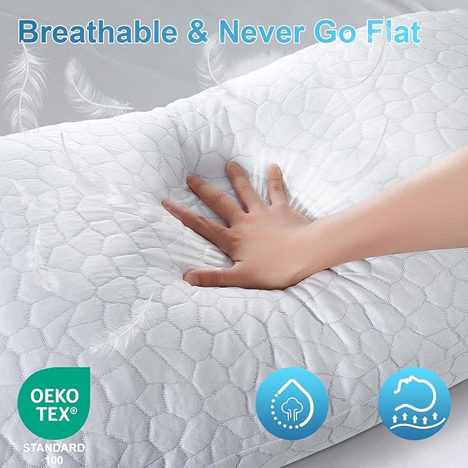 QUTOOL Cooling Pillow for Sleeping 2 Pack,Luxury Shredded Memory Foam Bed Standard Pillows Set of 2,Cool Pillow for Hot Sleepers Adjustable Firm Pillow for Side,Back,Stomach Sleepers Soft Yet Support