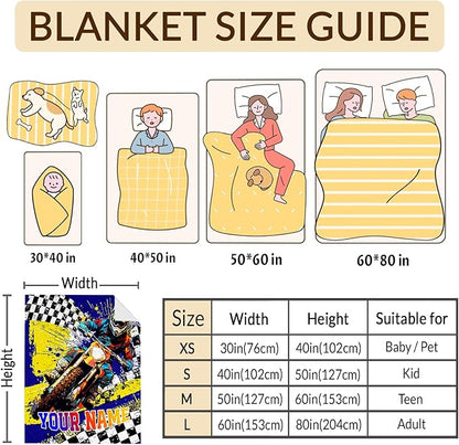 Boys Blanket Gifts Personalized Dirt Bike Blankets for Kids Toddlers Boys - 30" x 40" Custom Name Cute Car Themed Motorcycle Soft Lightweight Flannel Throws for Couch, Sofa, Bed, Office, Travel