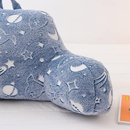 Meeting Story Glow in The Dark Rocket Moon Meteor Space Luminous Reading Pillows Glow in The Dark with Arms Back Pillow for Bed, Bed Rest Pillow for Adults Teens, Kids, (Light-Blue)