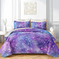 QOOMO Purple Galaxy Quilt Set King Size,Starry Sky Bedspread Coverlet Set,Starry Sky 3Pcs Bedding Set Printed Quilt with 2 Pillowcases,Soft and Lightweight,for All Seasons