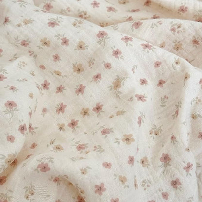 BuLuTu Elegant Pink Floral Ruffled Duvet Cover Full for Kids Teens Adults, 100% Muslin Cotton Comforter Cover with Pillow Cases, Soft Breathable Quilt Cover, Zipper Closure and 4 Corner Ties