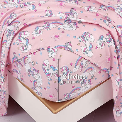 Mooreeke Kids Full Comforter Sets for Girls 8 Pieces Pink Unicorn Bedding Set for Teens Soft Microfiber Kids Bed in A Bag with Comforter, Sheet Set, Shams and Decorative Toy Pillow All Season