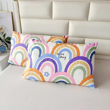 SDIII 3PCS Rainbow Twin Comforter Set, Soft Microfiber Lightweight Rainbow Comforter Twin, Cute Colorful Bedding Quilt Set for Girls Boys Kids Teens