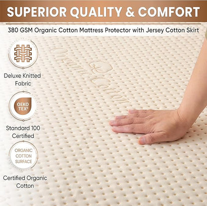 Luxury Organic Waterproof Crib Mattress Pad - Skin Friendly, Waterproof, Breathable & Absorbent Crib Mattress Protector - Premium 380GSM for Baby and Toddler Beds - Fitted for Standard Baby Crib Size