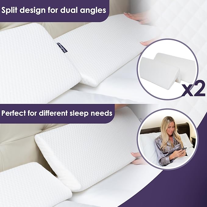 Bed Wedge Pillow Set for Headboard Gap Up to 7", Triangle Gap Filler for Bed, Mattress Wedge Gap Filler, Headboard Space Filler, Corner Pillow, White Half Cal-King 36" (2-pk)
