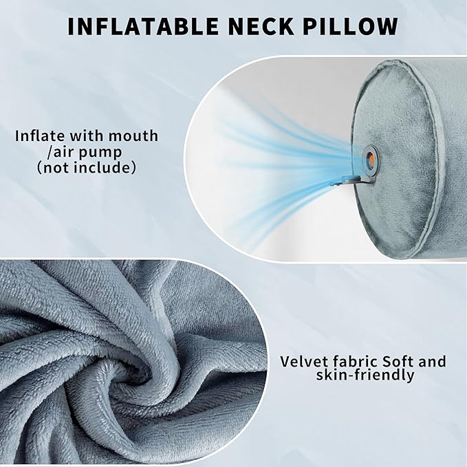 ONTYZZ Inflatable Round Neck Pillow Cervical Roll Pillow Cylinder Bolster Pillow for Head, Neck, Back, Legs and Yoga, Grey（4.92 * 14.96）