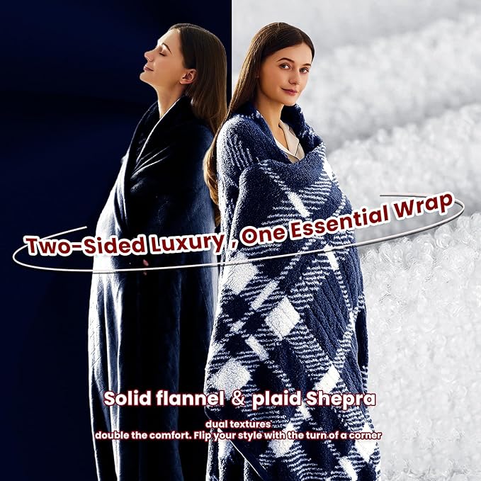 Heated Electric Blanket Queen Size - 84"x90" Flannel Heating Blanket with 10 Heating Levels & 5 Time Settings Over-Heat Protection, Winter Warmer for Adults with ETL Certification（Navy Blue）