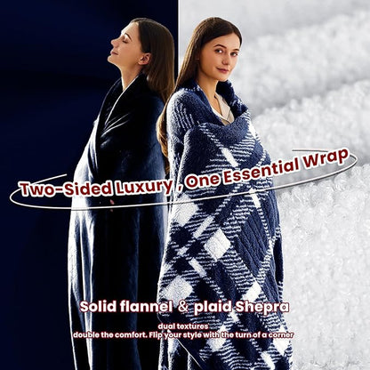 Heated Electric Blanket Queen Size - 84"x90" Flannel Heating Blanket with 10 Heating Levels & 5 Time Settings Over-Heat Protection, Winter Warmer for Adults with ETL Certification（Navy Blue）