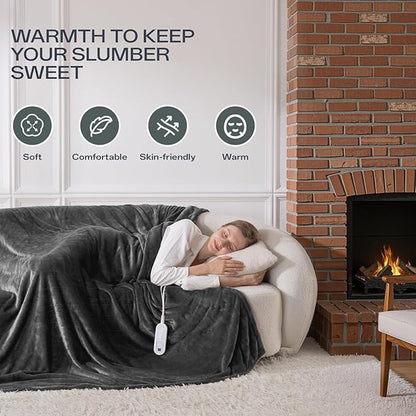 Heated Blanket Twin Size, Electric Blanket with 1-10 hrs Timer Auto-Off & 8 Heating Levels, Double-Layer Flannel Heating Blanket with ETL Certification, Machine Washable (62”x 84”, Dark Grey)