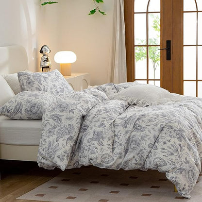 Duvet Cover Queen Flower, 100% Brushed Microfiber Chic Floral Bedding Set Queen 3 Pieces Queen Duvet Cover for All Seasons, 1 Duvet Cover and 2 Pillowcases with Zipper Closure