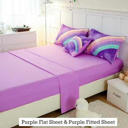 ANGIYUIN Deep Purple Girls Full Size Comforter Set Gradient Glitter Kids Bedding Sets 6 Pieces Soft Lightweight Galaxy Bed in A Bag with Sheets for Teens