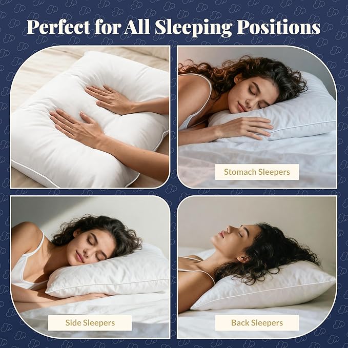 White Goose Down Pillow - Luxury Hotel Bed Pillow with 100% Natural Goose Down Fiber Fill, Feather Pillow for Sleeping, 700TC Cotton Shell, Queen Size - Firm/More Support, 1 Pack