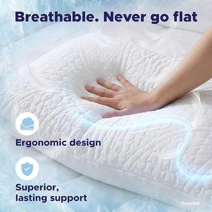 CoolGel Cooling Pillow Standard Size - Shredded Memory Foam Pillow with Double Sided Cooling Gel for Hot Sleepers, Breathable Washable Quilted Cover, Neck and Spine Support