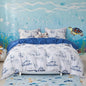 Simple&Opulence 100% Organic Cotton Duvet Cover for Kids Teens, 4 Pieces Soft Cartoon Comforter Cover with Zipper Closure, Boys Bedding Set with Sailboat Pattern,Full/Queen