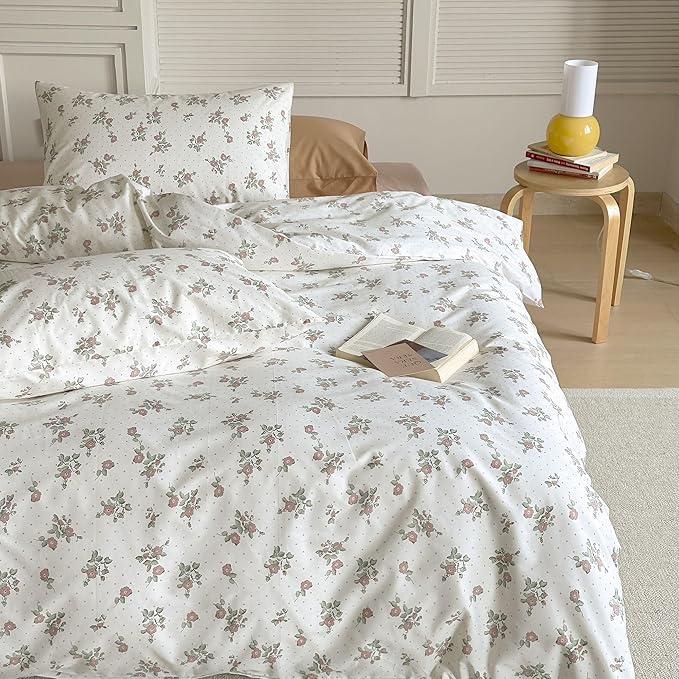AOJIM Pure Cotton Duvet Cover Set with Exquisite Red Floral Pattern, Super Soft Comforter Cover Set 3pcs, 1 Comfy Durable Quilt Cover Full Size and 2 Matching Pillowcases for Room Decor, No Comforter